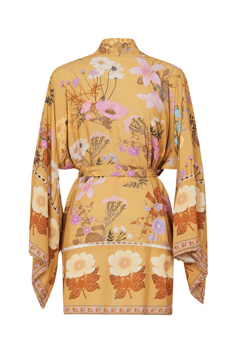 Spell Wild Bloom Short Kimono Mustard