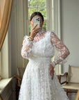 Vintage 70s Lace Prairie Wedding Gown White