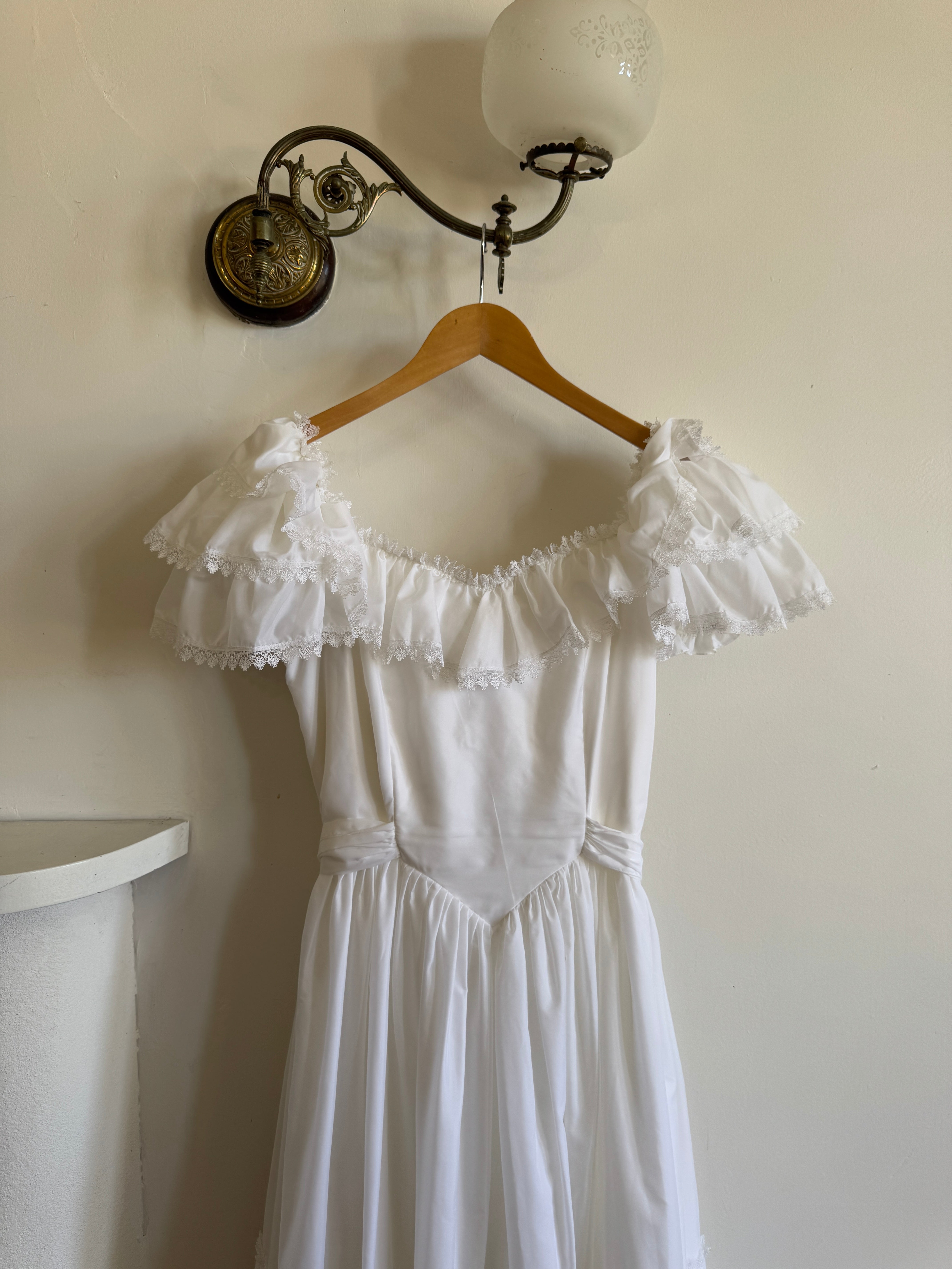 Vintage 70s Ruffled Tie Waist Wedding Dress