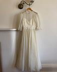 Vintage 70s Organza Ruffle Wedding Dress With Lace Applique