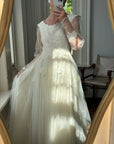 Vintage 70s Tulle and Velvet Long Sleeved Wedding Dress