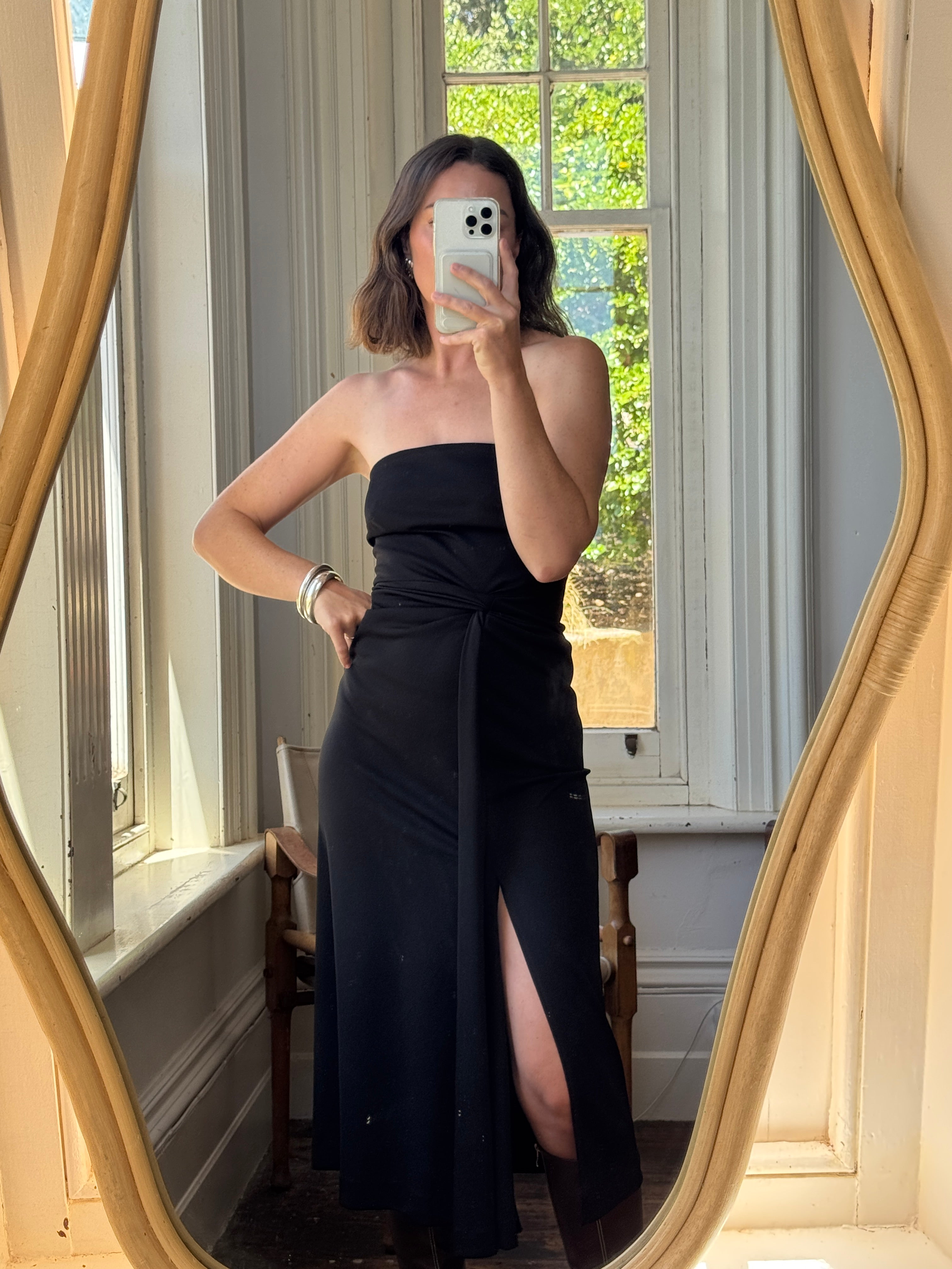 Vintage 90s Black Jersey Strapless Dress