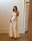 Vintage 90s Ivory Gathered Strappy Gown With Ribbon