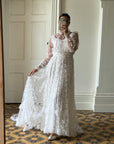 Vintage 70s Lace Prairie Wedding Gown White