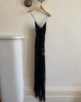 Vintage Y2K Pure Silk Fairy Dress with Sequin Butterfly Applique Noir