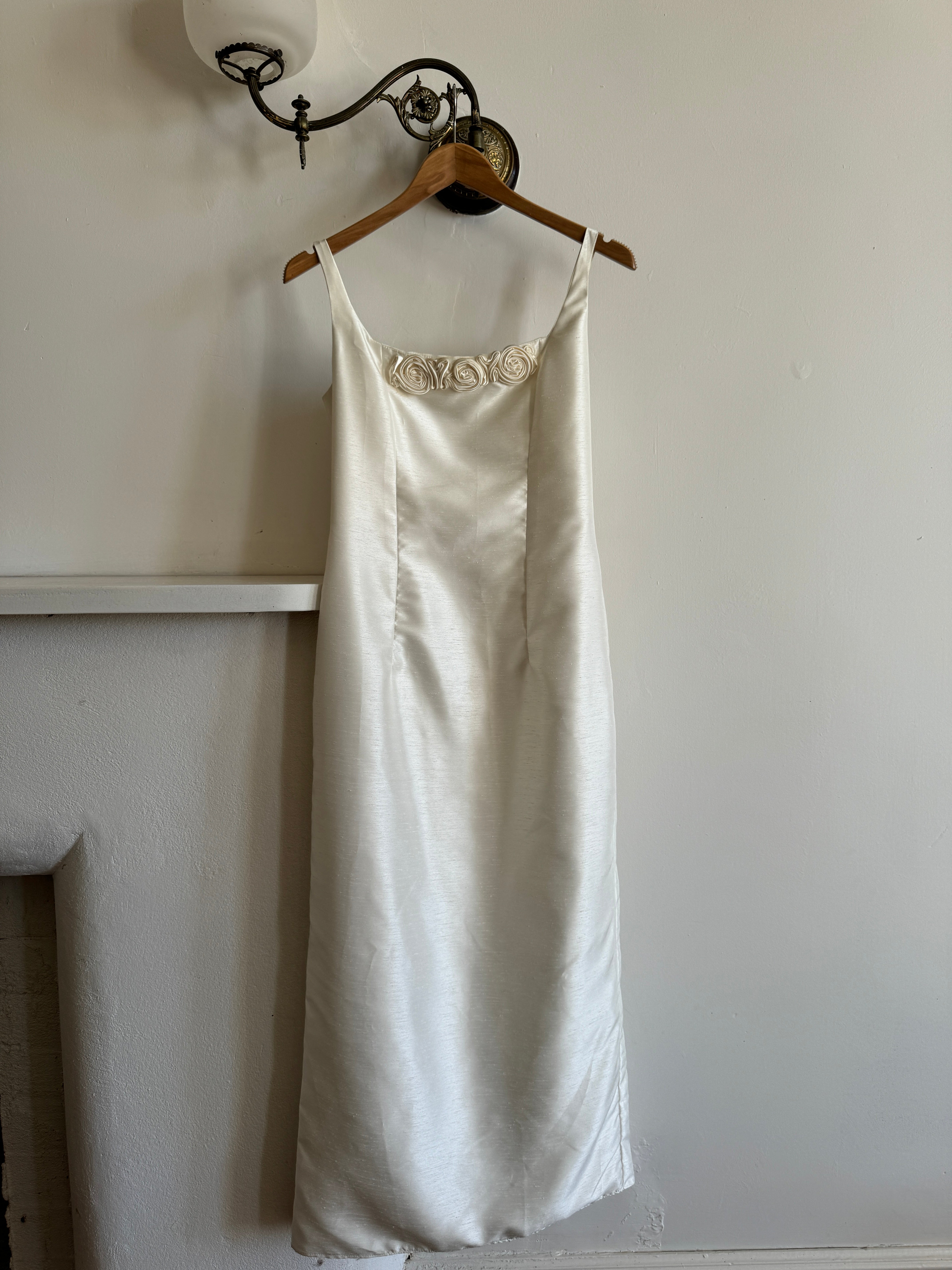 Vintage 90s Backless Slip Rosette Wedding Dress