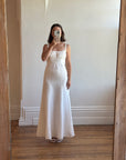 Vintage 90s Ivory Gathered Strappy Gown With Ribbon