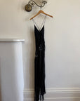 Vintage Y2K Pure Silk Fairy Dress with Sequin Butterfly Applique Noir