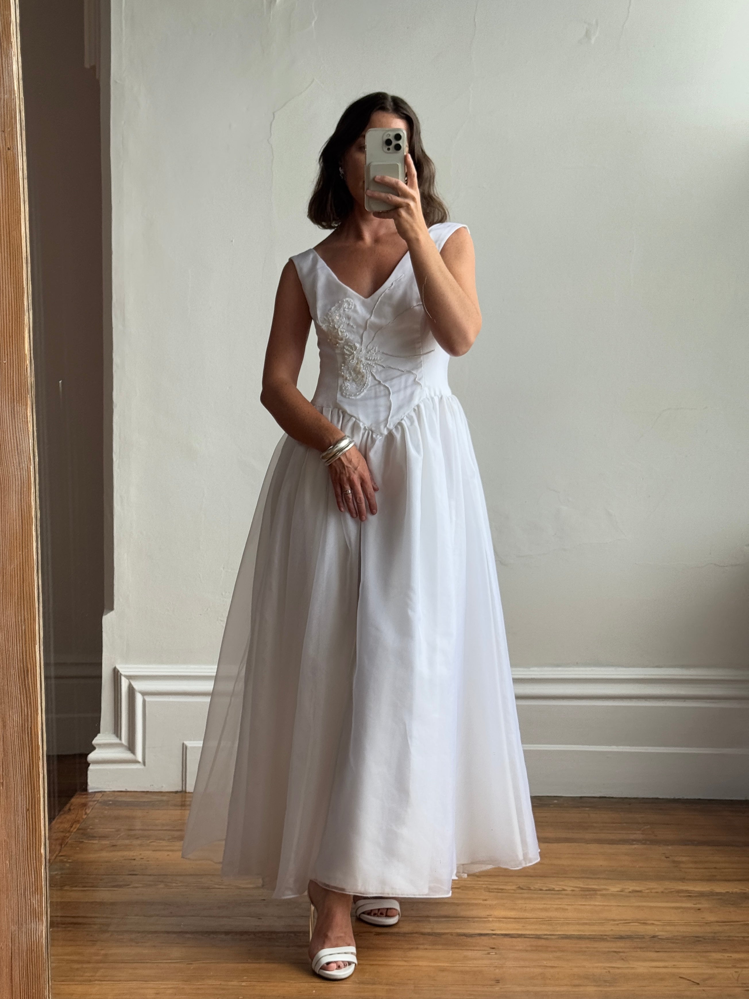 Vintage 80s Basque Waist Princess Wedding Dress