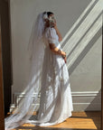 Vintage 70s Short Sleeved Prairie Wedding Dress With Train