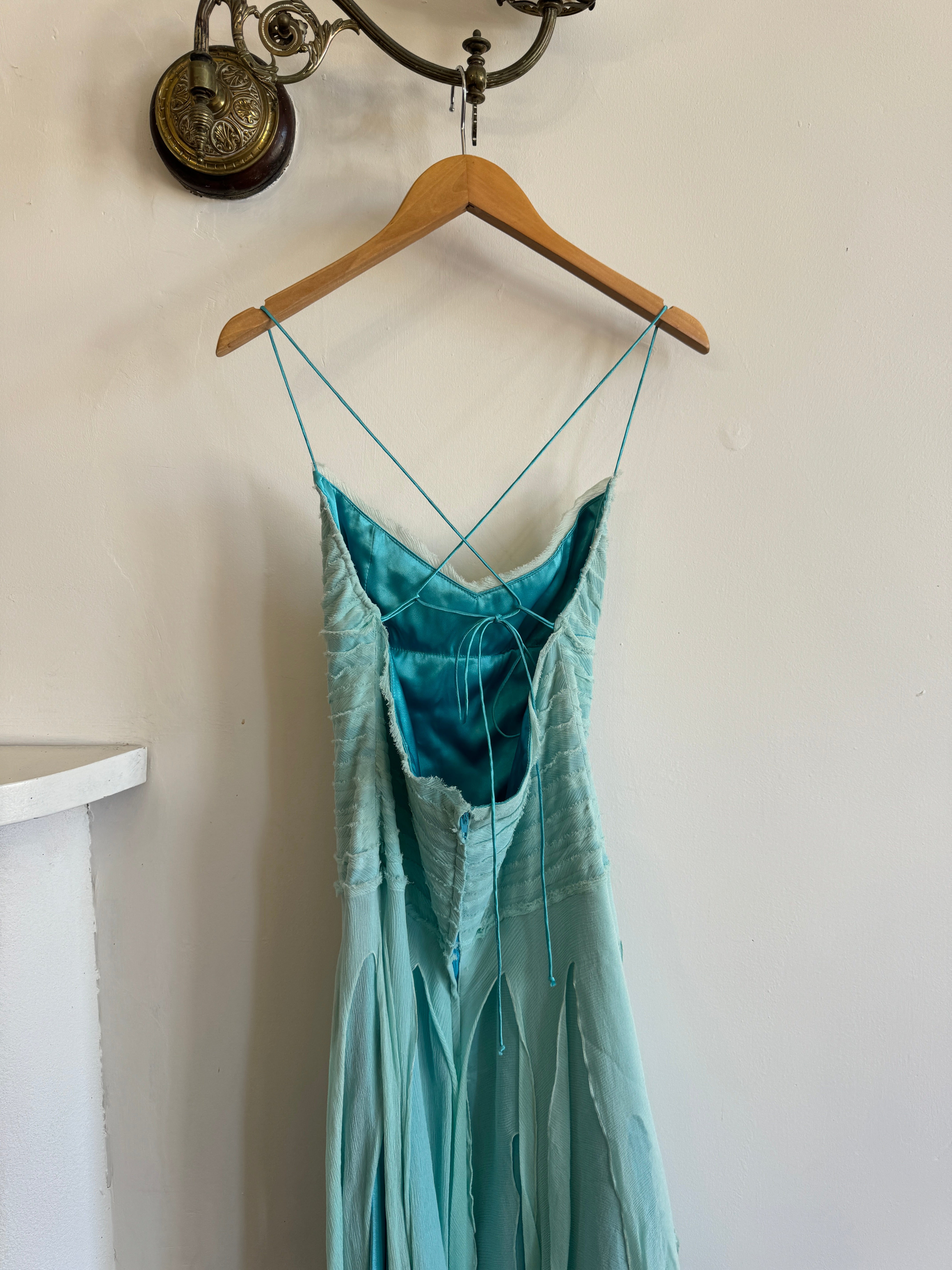 Vintage 90s Pure Silk Fairy Dress Aqua