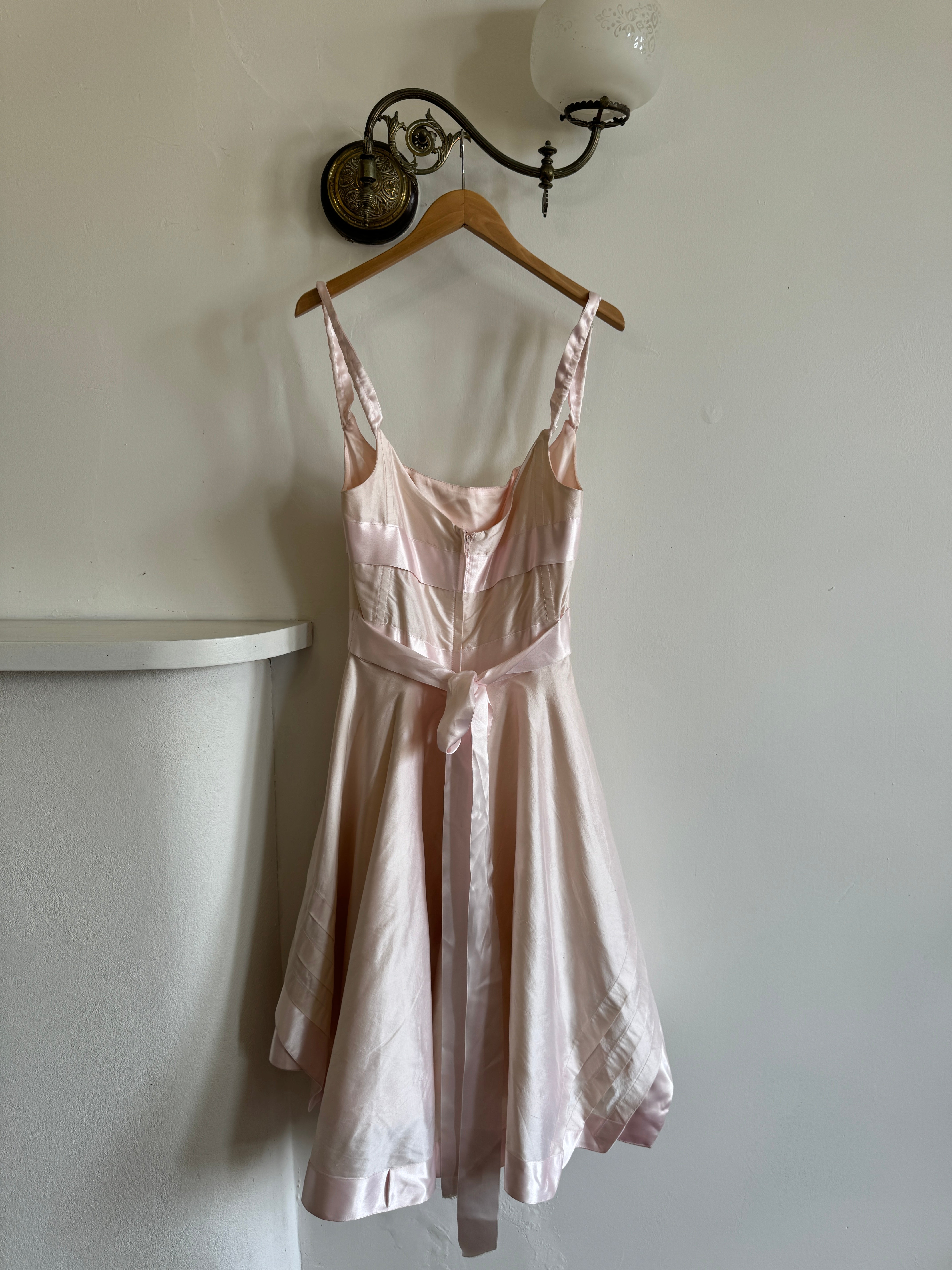 Vintage Y2K Pure Silk Mini Dress With Tie Baby Pink