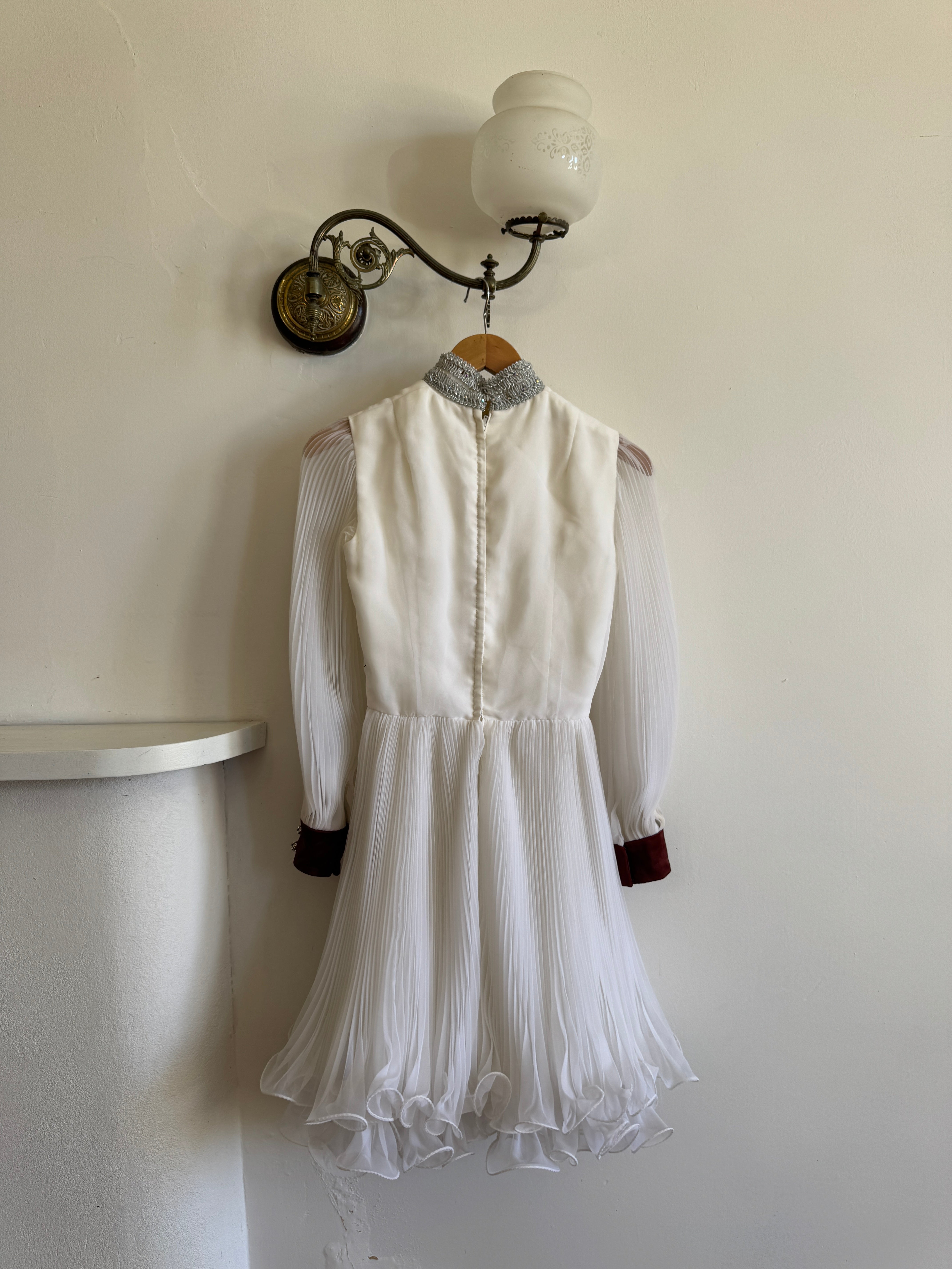 Vintage 70s Pleated Souffle Mini Dress White