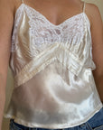 Vintage White Lace Liquid Satin Cropped Camisole