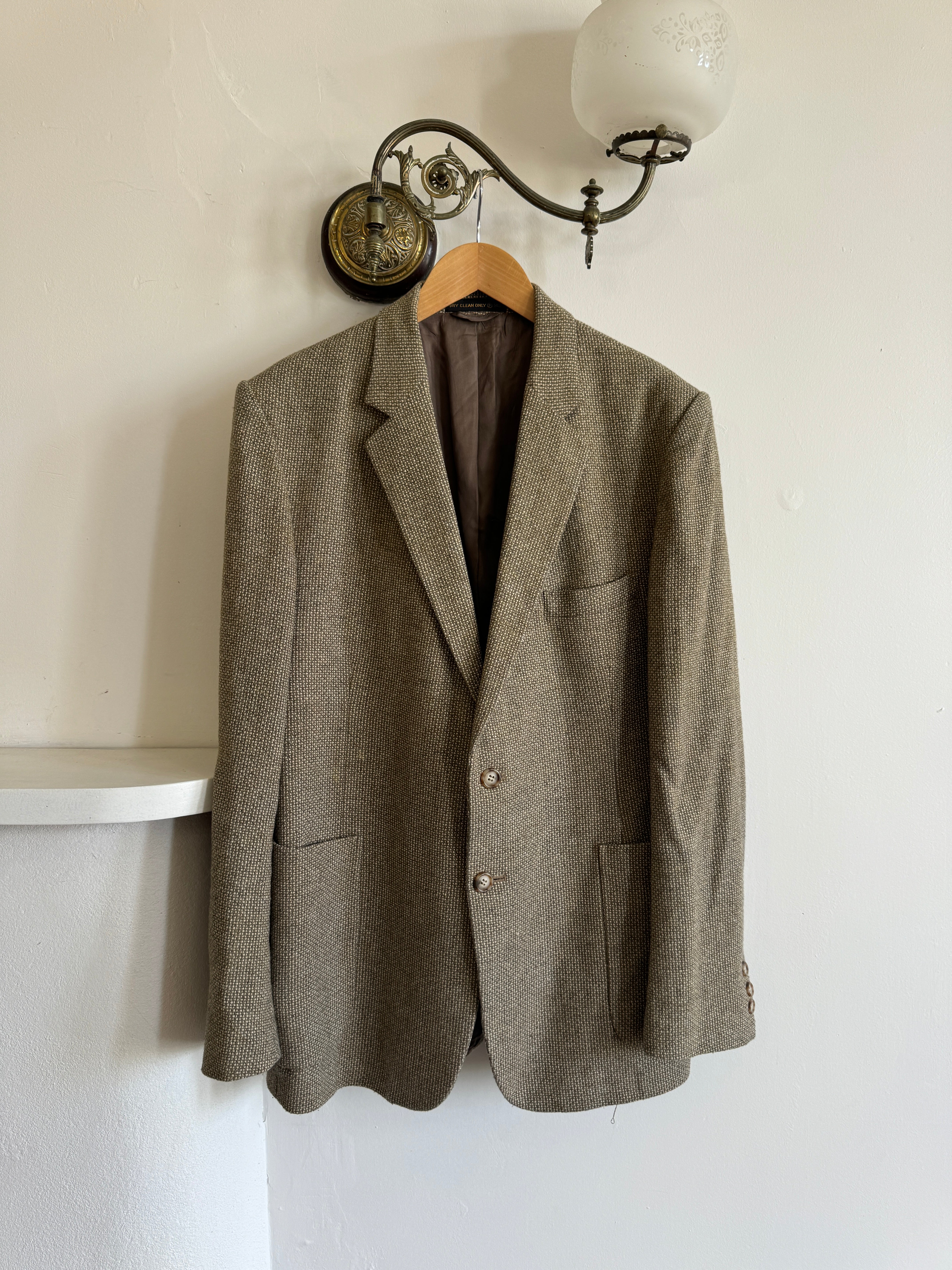 Vintage Pure Wool Taupe Brown Herringbone Blazer