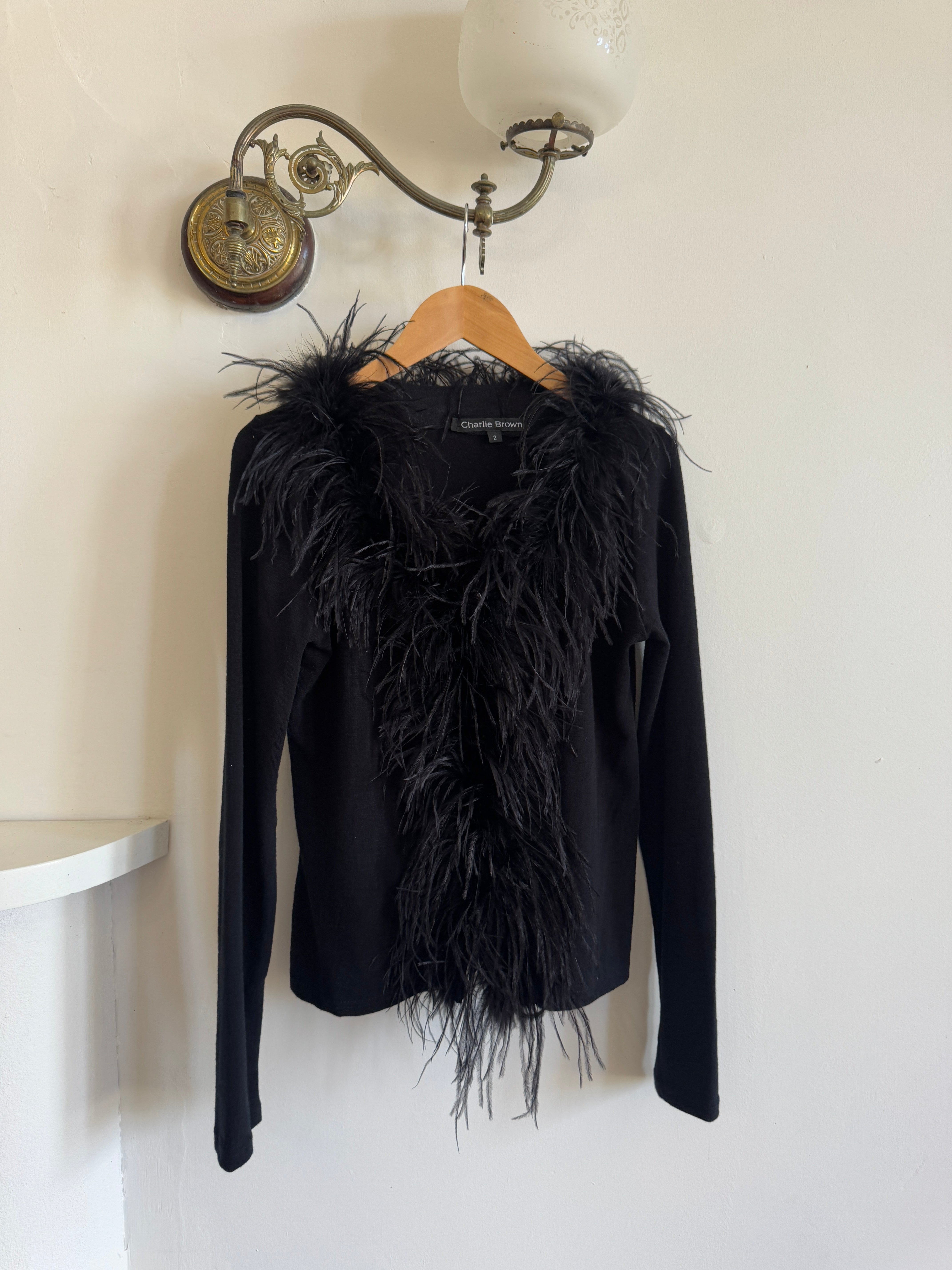 Vintage 90s Ostrich Feather Cardi Noir