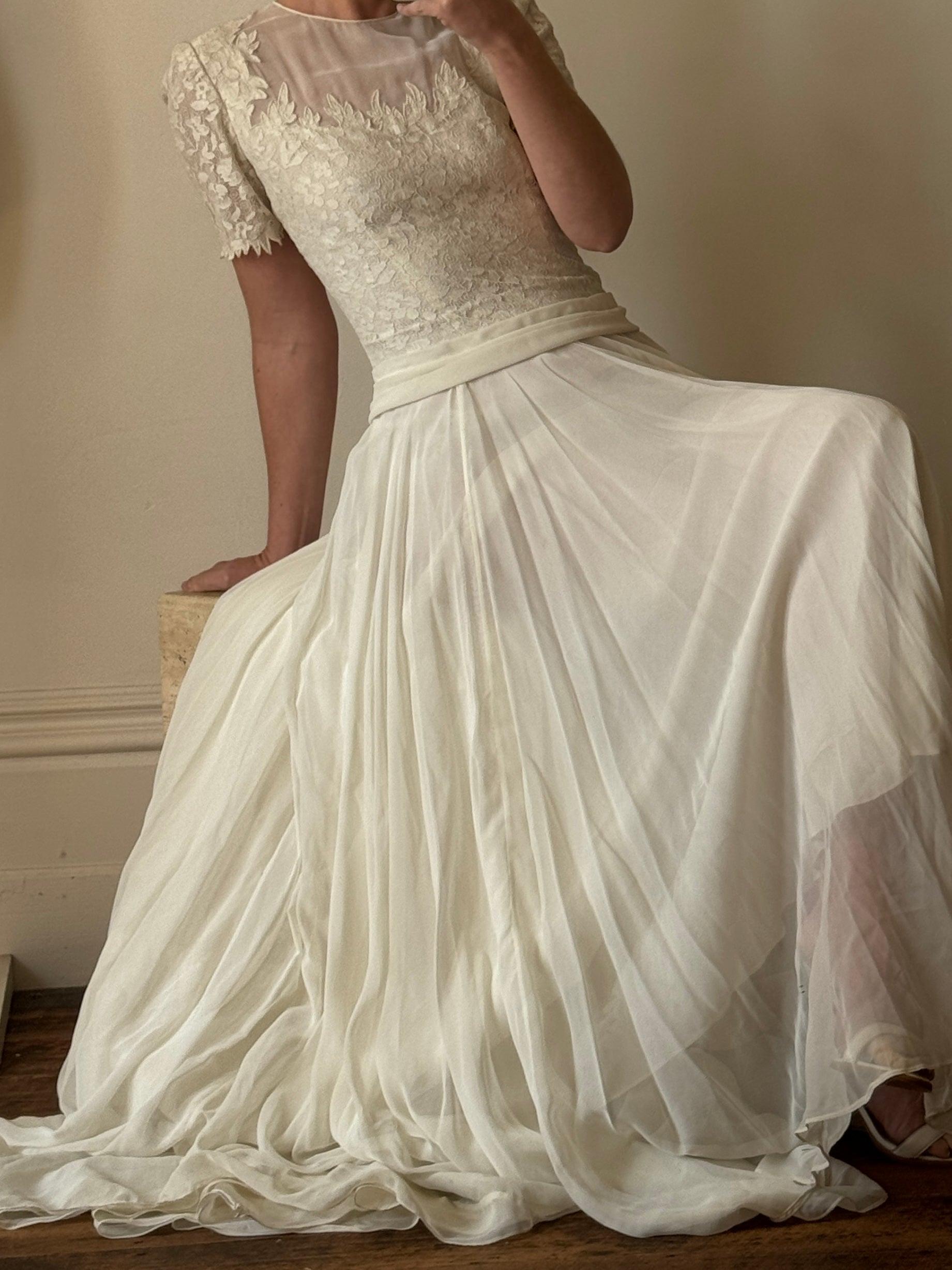 Vintage 30s Ethereal Vine Pleated Wedding Dress