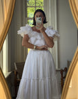 Vintage 70s Ruffled Tie Waist Wedding Dress