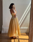 Vintage 80s Golden Chiffon Peplum Evening Gown