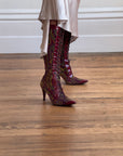 Vintage Etro Tapestry Lace Up Pointed Boots