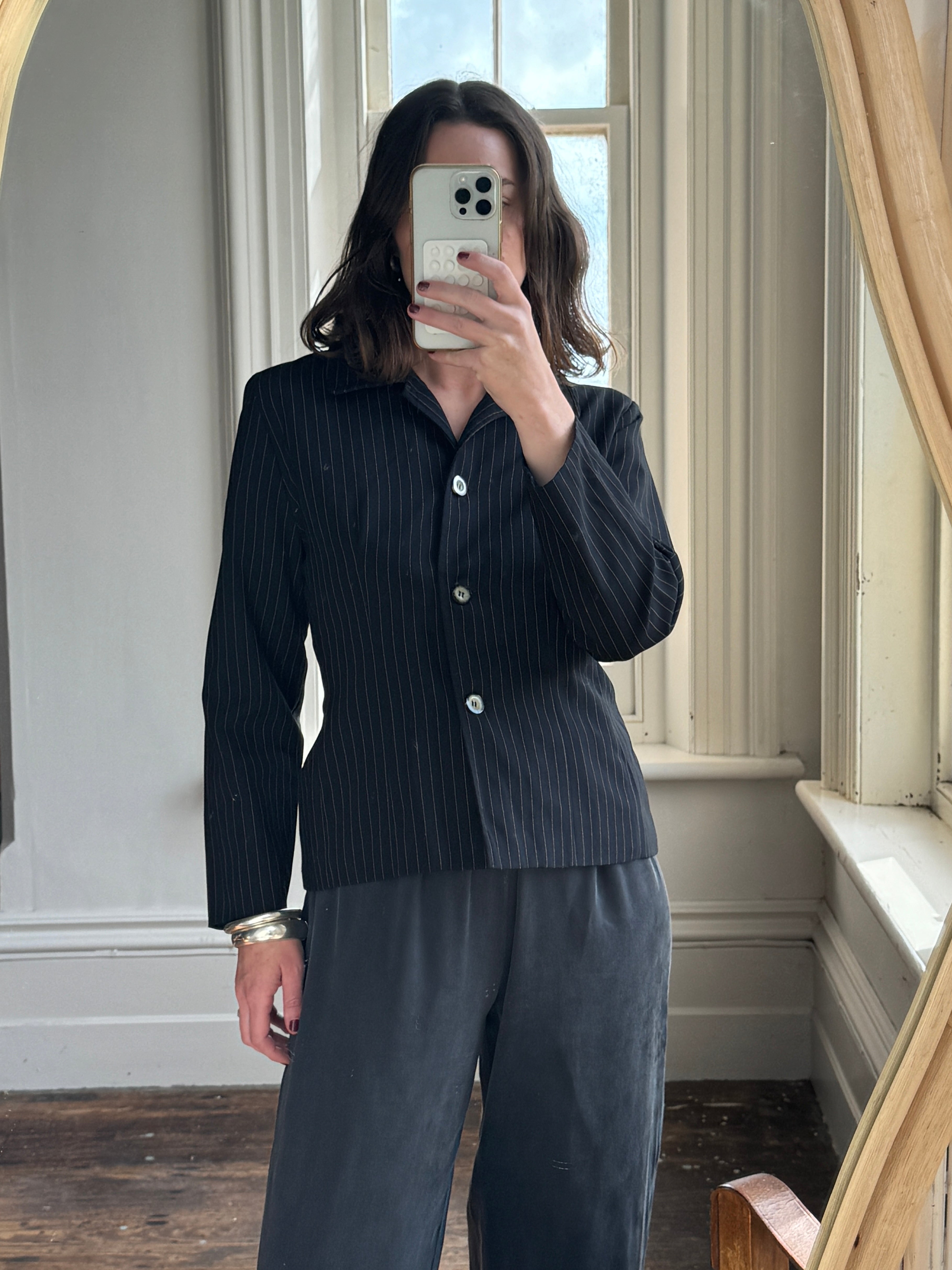 Vintage 90s Pinstripe Fitted Blazer Black