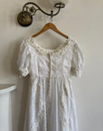 Vintage 70s Short Sleeved Prairie Wedding Dress With Train