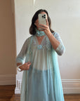 Vintage 50s 4-Piece Peignoir and Slip Set Aqua Lace Rosette