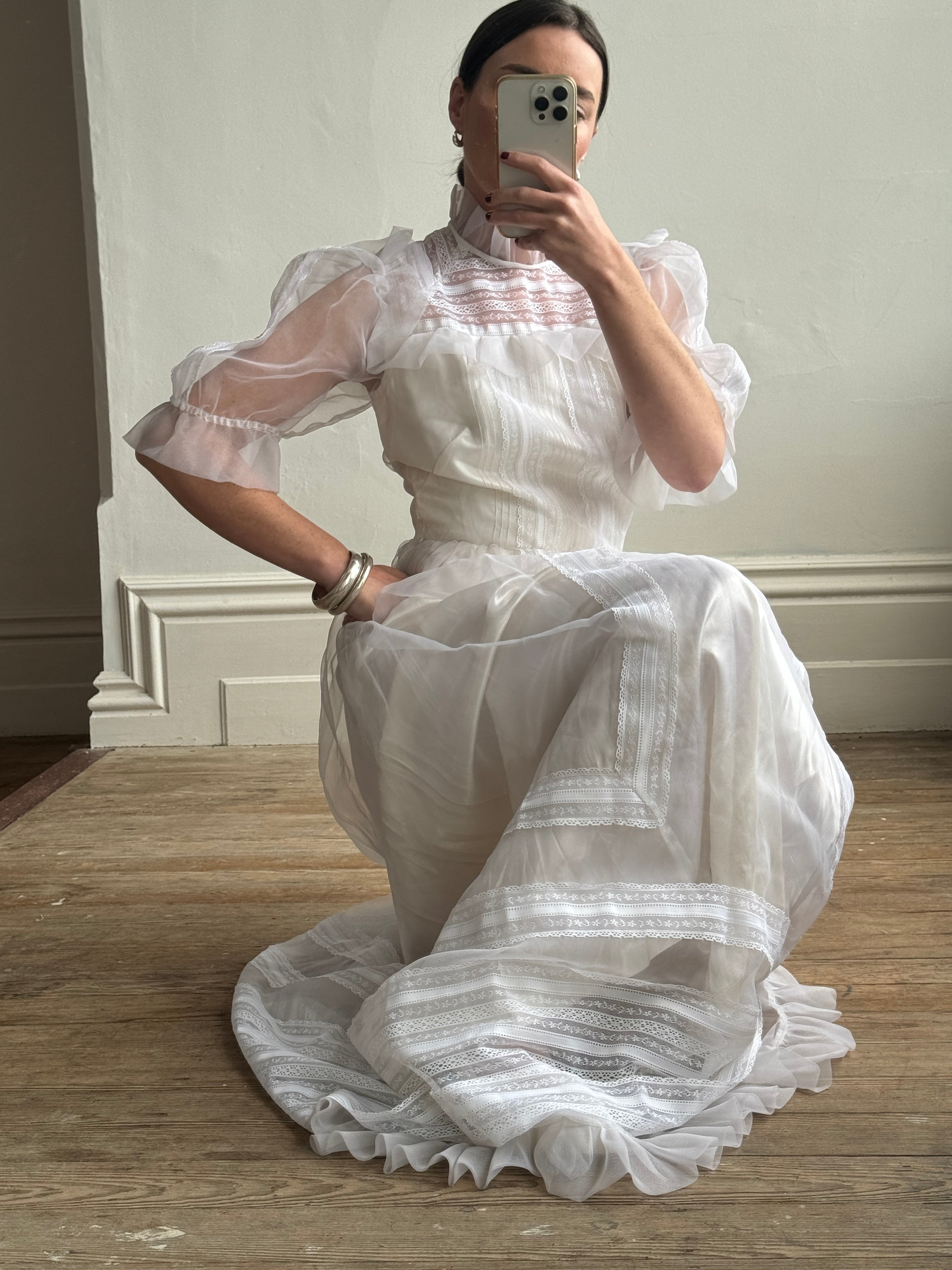 Vintage 70s Prairie Flutter Wedding Dress