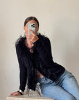 Vintage 90s Ostrich Feather Cardi Noir