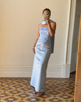 Vintage 90s Periwinkle Blue Satin Prom Set