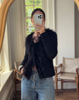 Vintage 90s Ostrich Feather Cardi Noir