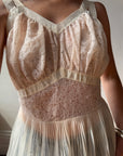 Vintage 50s Sheer Peach Lace Pleated Negligee Slip