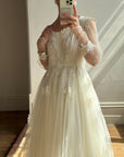 Vintage 70s Tulle and Velvet Long Sleeved Wedding Dress