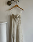 Vintage 90s Pure Silk Stripe Organza Empire Dress With Leaf Beads