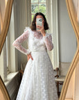 Vintage 70s Embroidered Lace Wedding Gown With Train