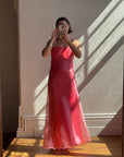 Vintage 90s Watermelon Shimmer Organza Strapless Gown