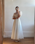 Vintage 70s Organza Ruffle Wedding Dress With Lace Applique