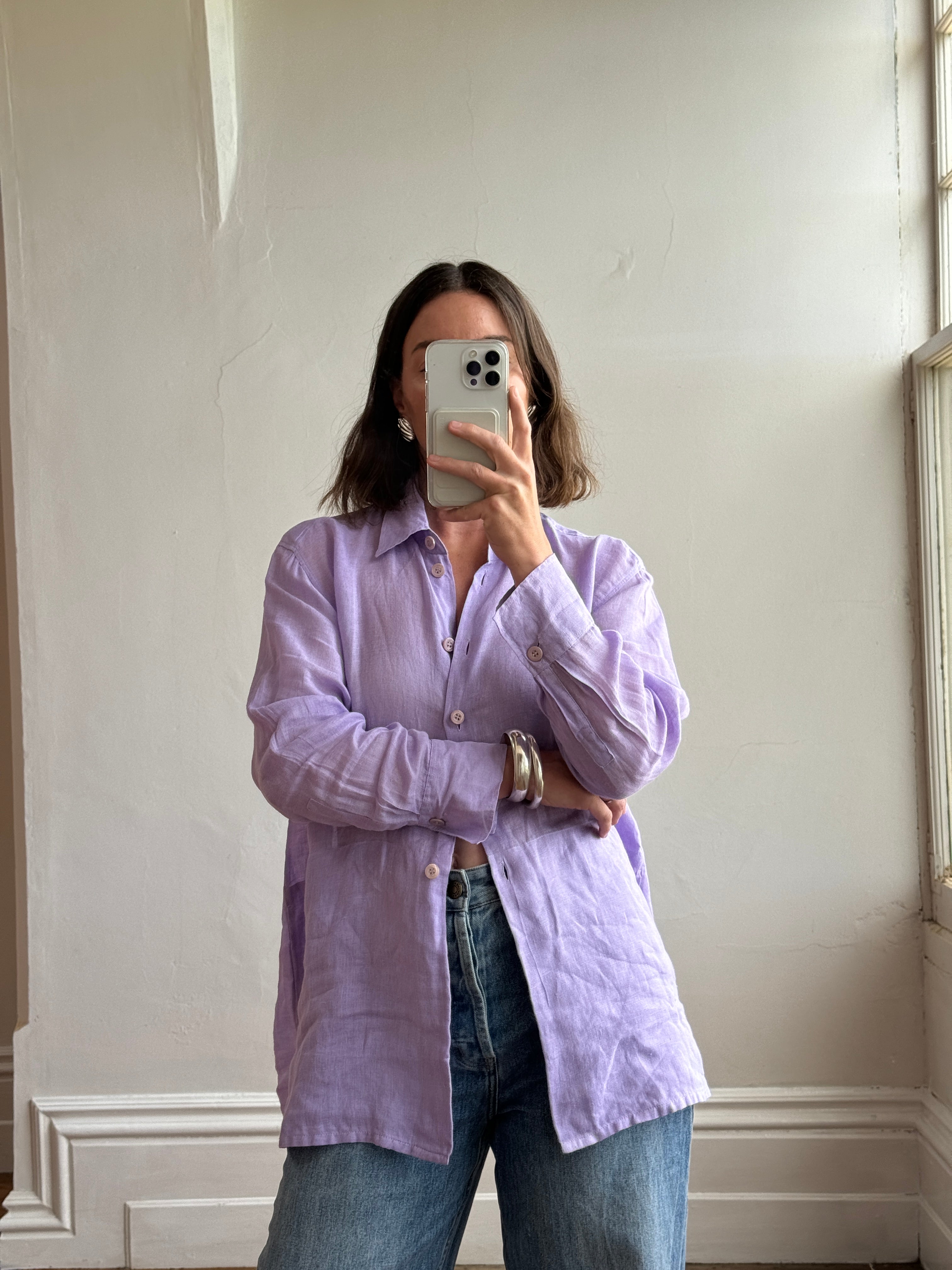 Vintage 90s Escada Pure Linen Shirt Lavender