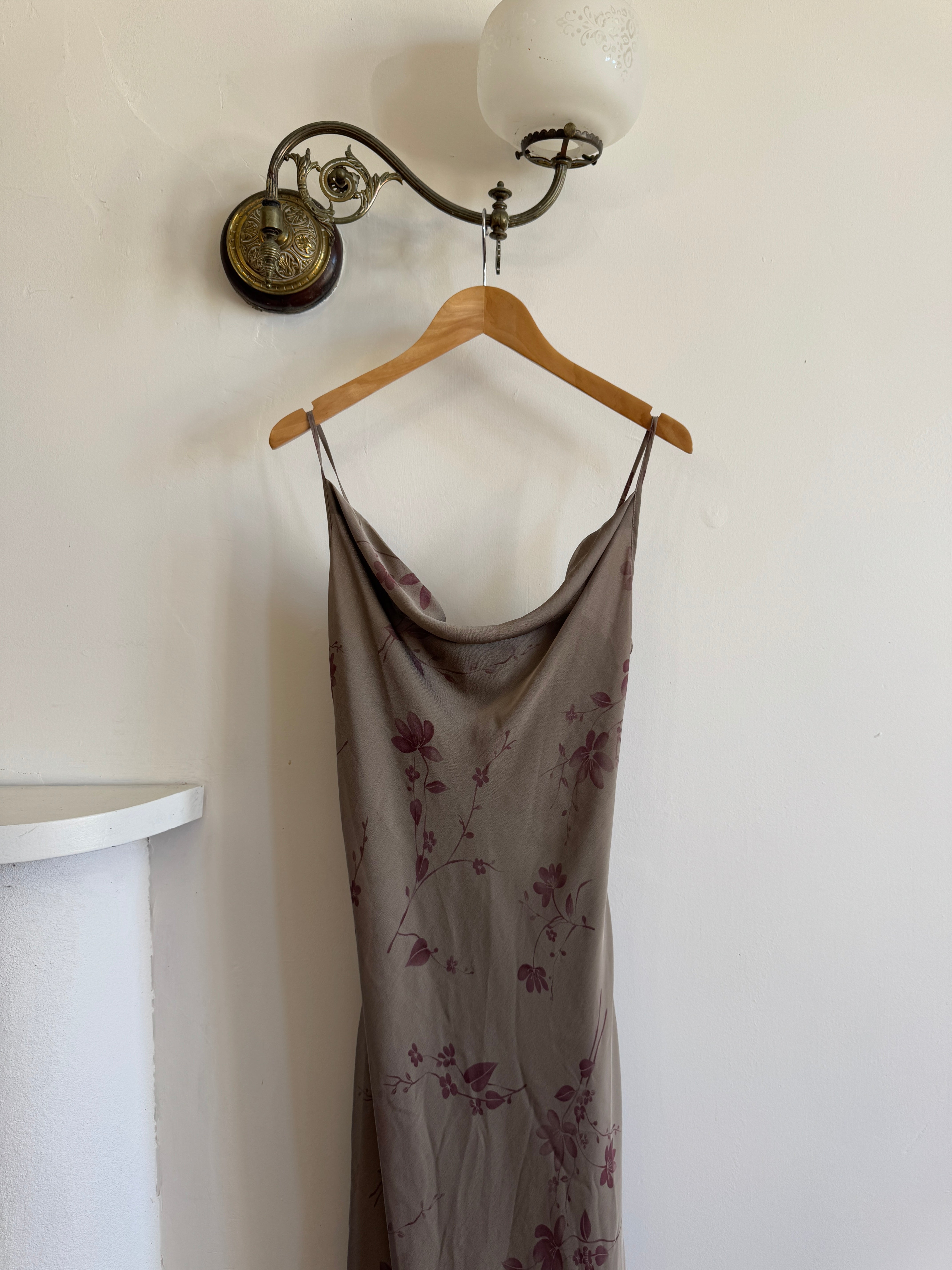 Vintage 90s Slate Floral Bias Cut Slip Dress