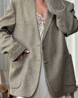 Vintage Pure Wool Taupe Brown Herringbone Blazer