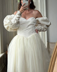 Vintage 80s Pure Silk and Tulle Off Shoulder Wedding Dress