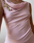 Vintage 90s Pure Silk Beaded Dress Baby Pink