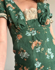 Vintage 70s Teal Garden Dress with Creme Lace