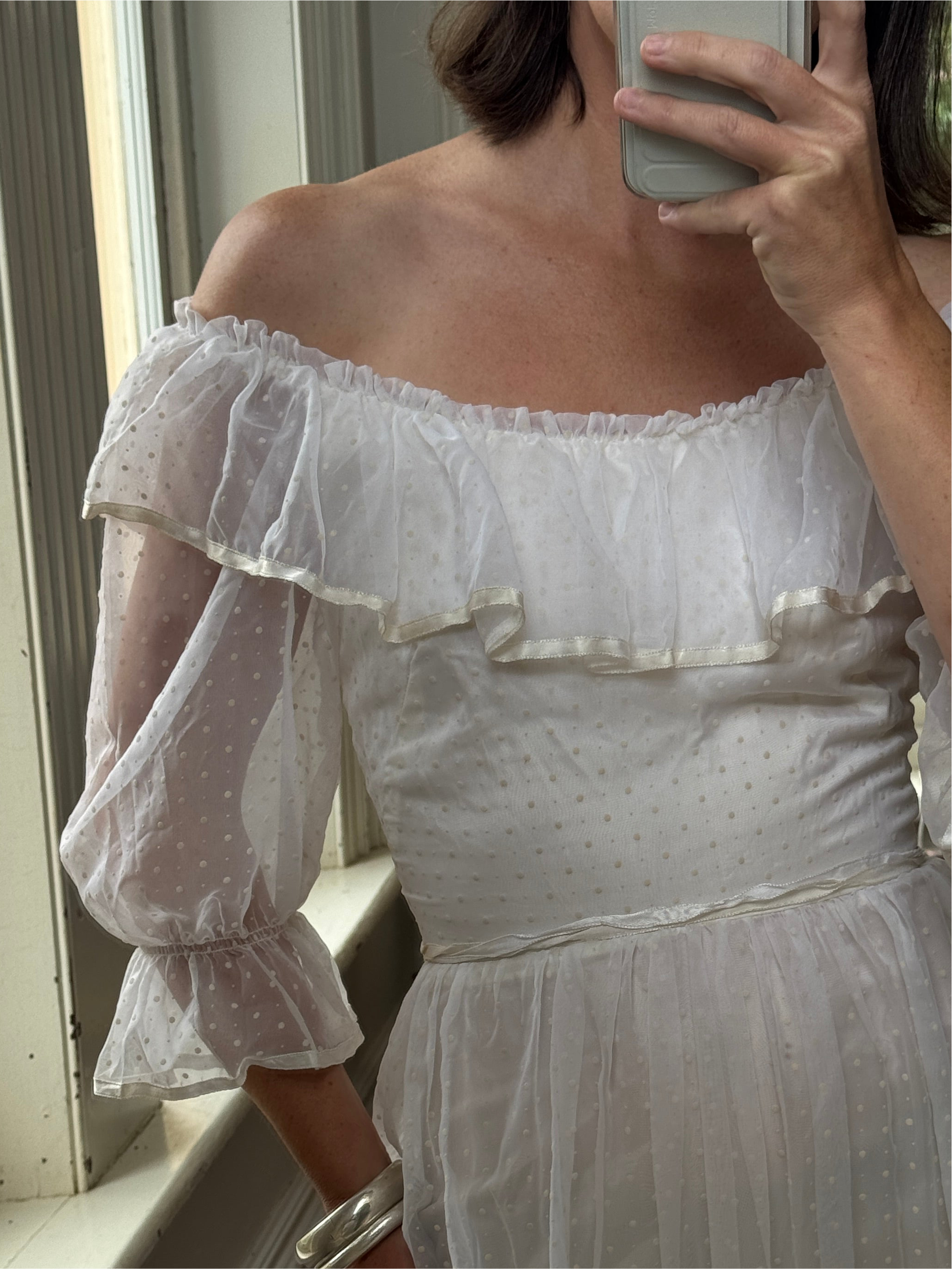 Vintage 70s Polka Dot Ruffle Australian Made Wedding Dress