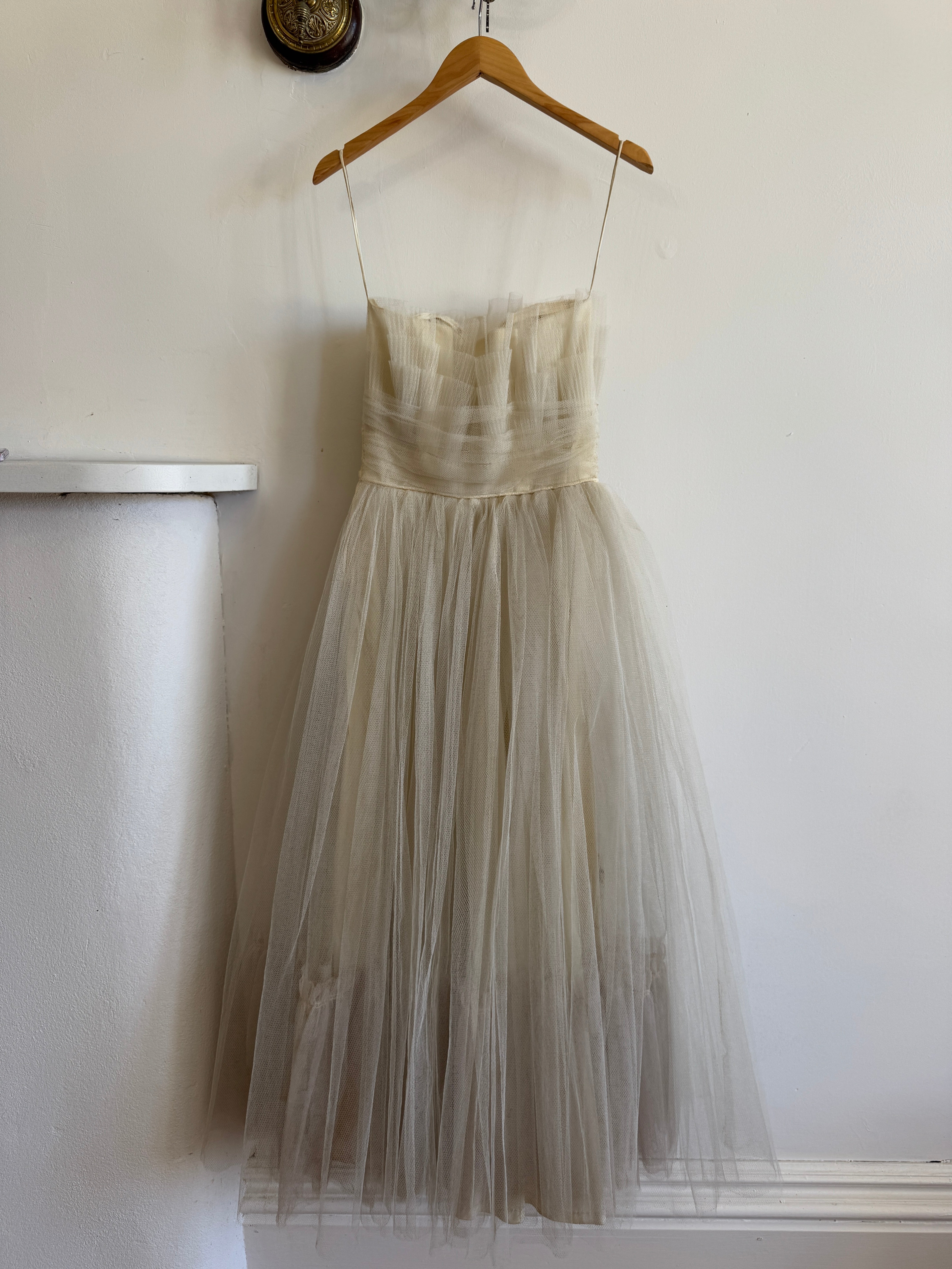 Vintage 50s Petite Bouquet Tulle Prom Dress Dusty Grey