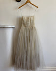 Vintage 50s Petite Bouquet Tulle Prom Dress Dusty Grey