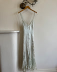 Vintage 90s Ice Blue Slip Dress Lace Hanky Hem