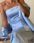 Vintage 90s Periwinkle Blue Satin Prom Set