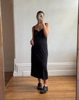 Vintage 80s Black Jersey Lace Slip Midi