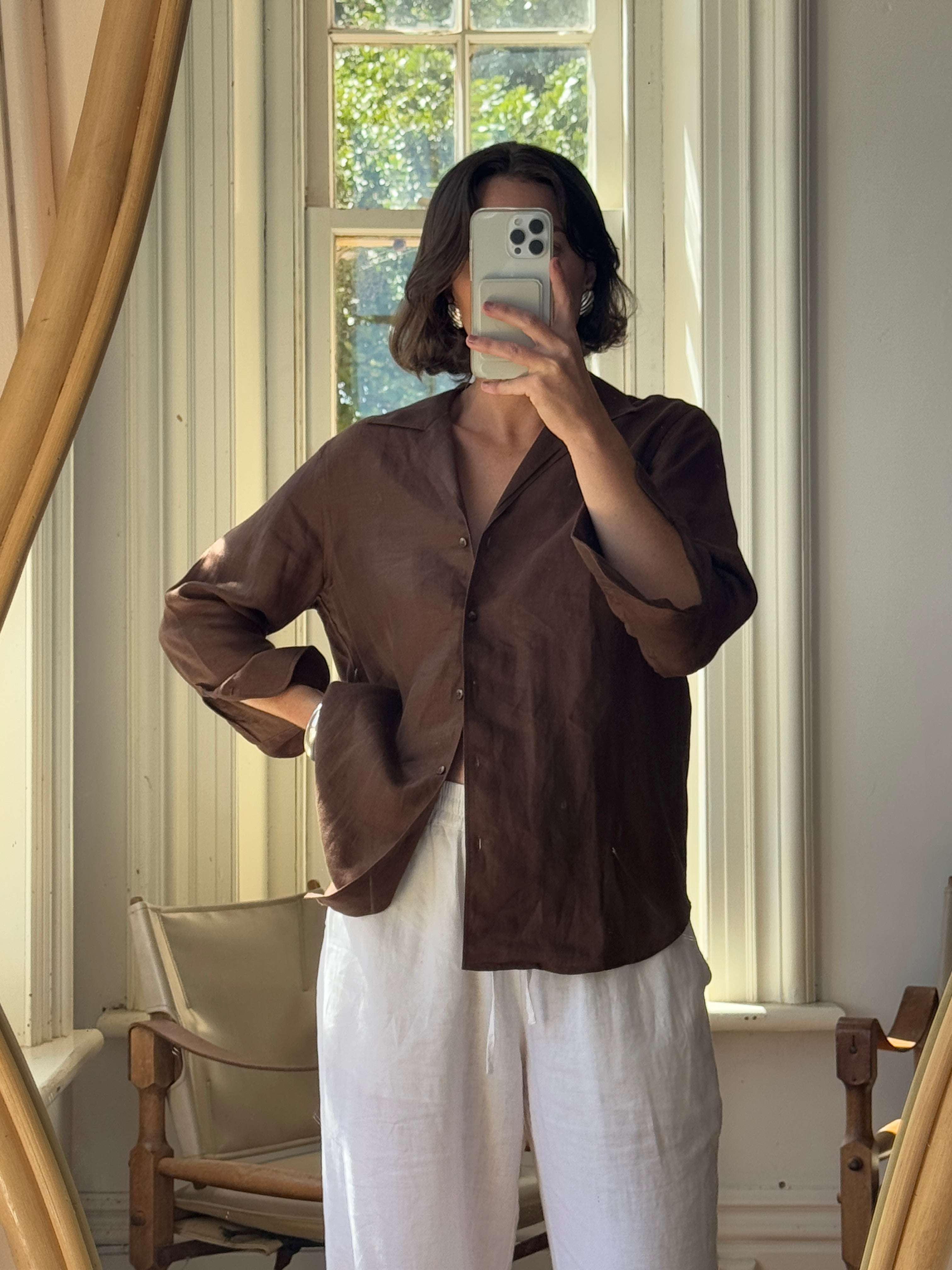 Vintage 90s Lauren by Ralph Lauren Pure Linen Shirt Chocolate